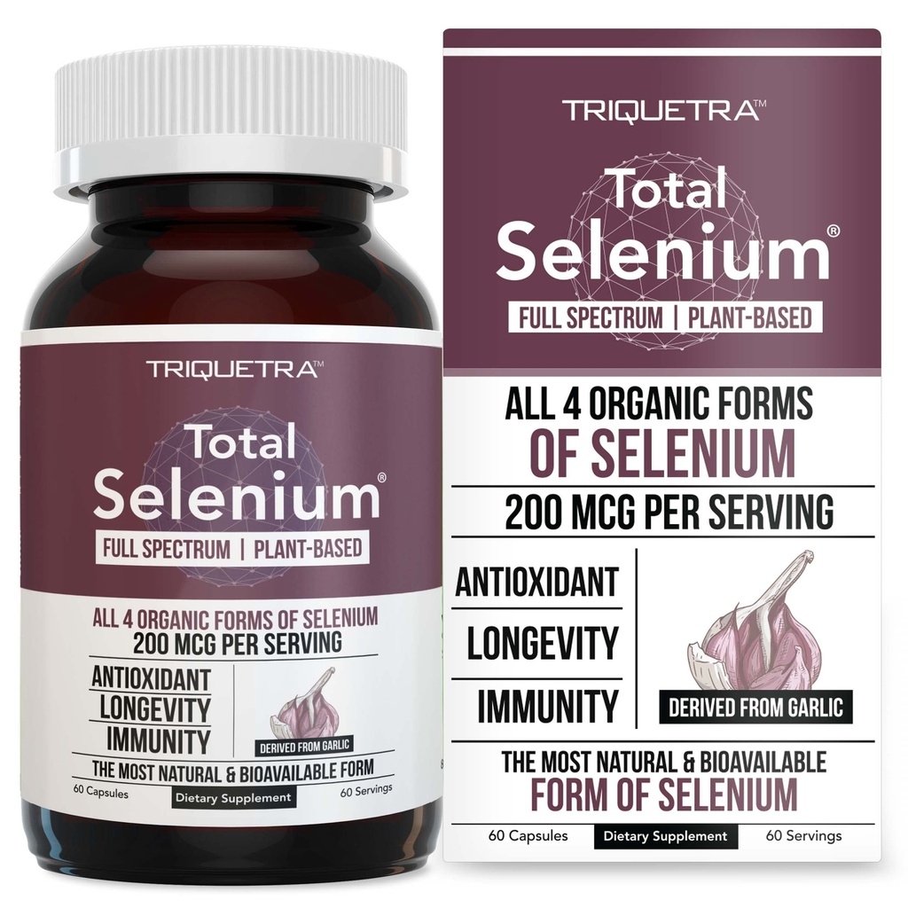 Total Selenium - 200 mcg, Plant-Based Selenium - Full Spectrum, Berisi 4 Unsur Organik dari Selenium Termasuk Selenomethionine - Berasal dari Bawang - 60 Kapsul