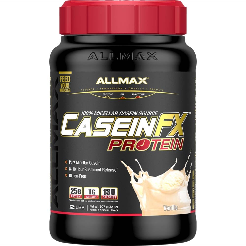 ALLMAX Casein - FX Protein, Vanilla - 2 lb - 25 Grams of Slow- Protein Per Scoop - Low Carb & Zero Added Sugar - Perkiraan 27 Servis