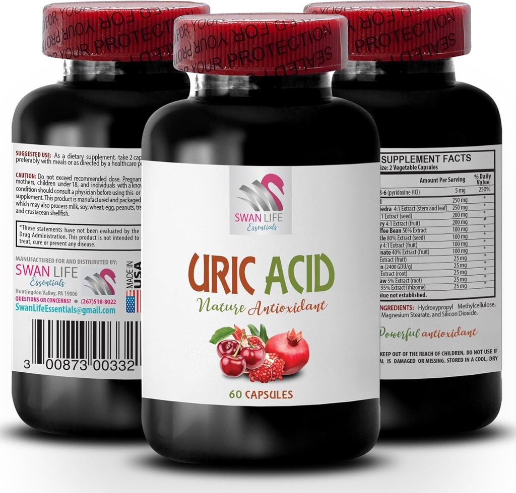 uric Acid crystal - URIC Aciles - uric Acid Test, uric Acid Control, uric Acid Formation, uric Acid buildup, Tart Cherry Extract Capsules, Tat Cherry Pills, Green Coffee Bean Extract 1Bot 60Caps