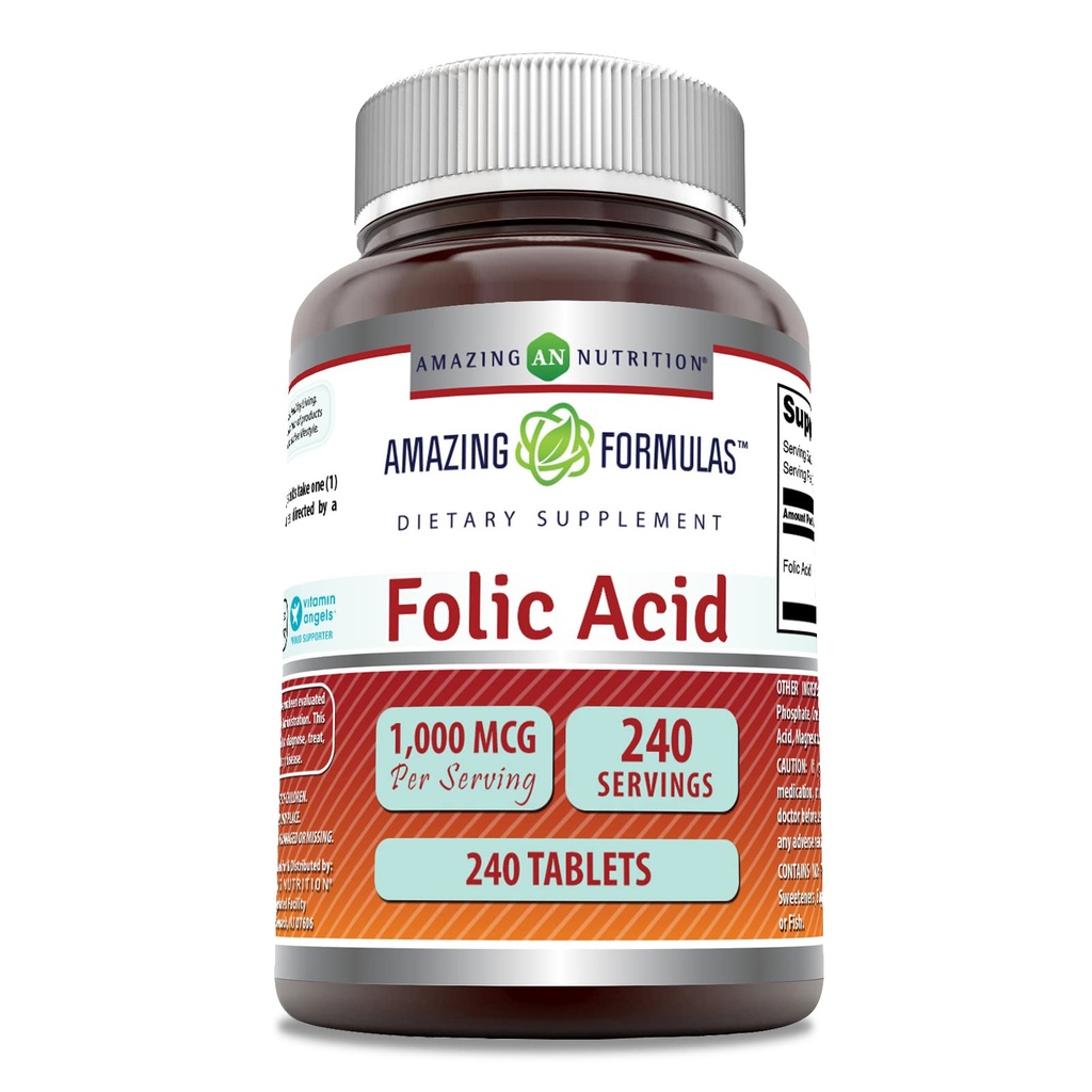 Amazing Formulas Folic Acid 1000 Mcg (1 Mg): 124; 240 Tablet Supplemen 14; Vitamin B9 B9 14; Non-GMO 124; Gluten Bebas 124; Dibuat di AS