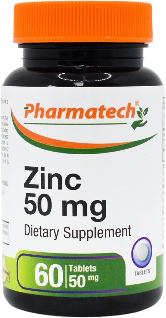 Zinc 50 mg, Suplemen Dukungan Imune, Gluconate Shilated, Antioksidan Mineral untuk Kesehatan Pria dan Wanita, Acne, Mudah ditelan, 60 Tablet