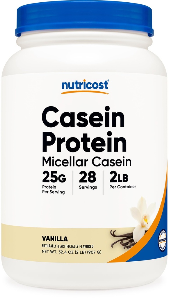 Nutricost Casein Protein Powder 2lb Vanilla - Mivlar Casein, Gluten Free, Non- GMO