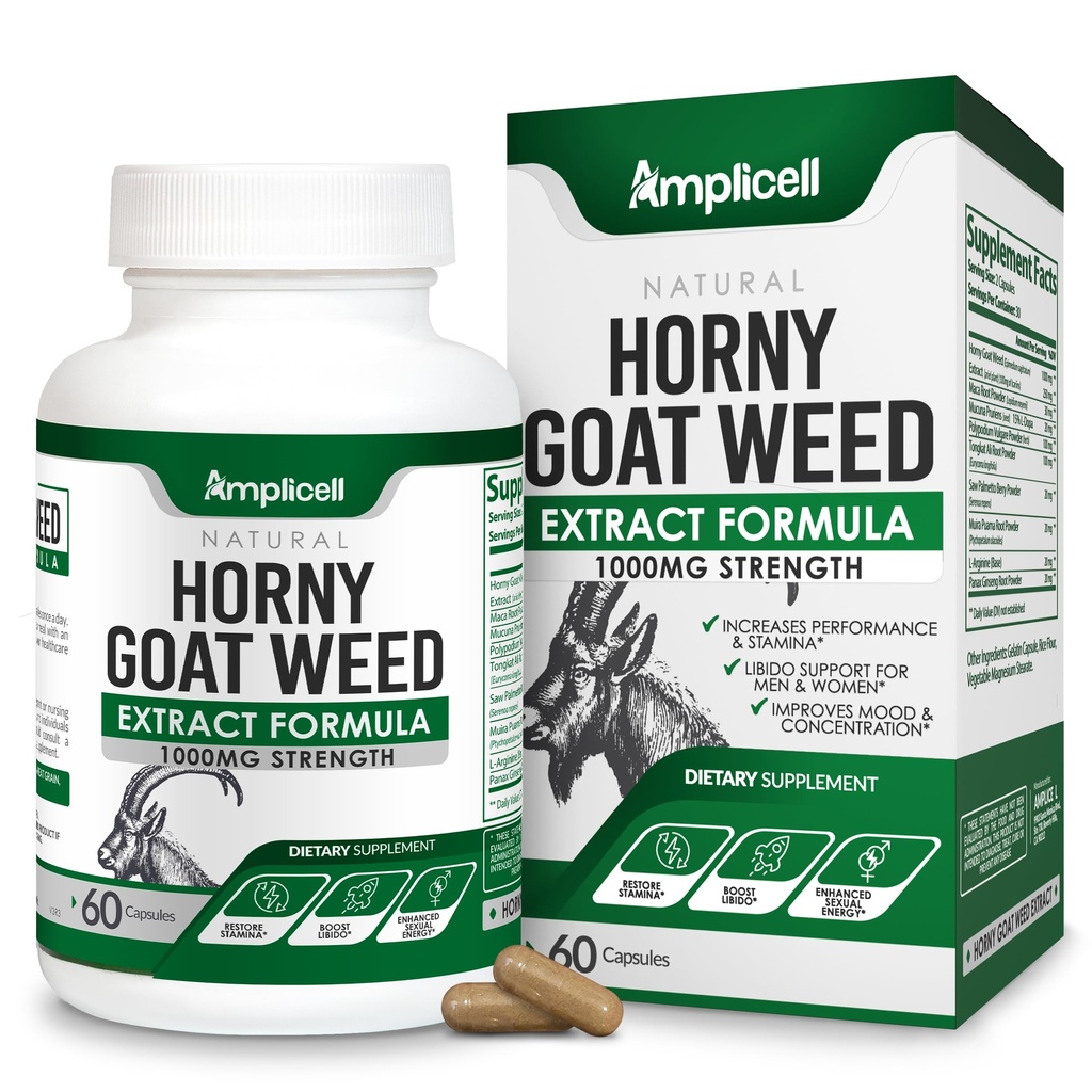 Horny Goat Weed with Maca Root, Tongkat Ali, L-Arginine & Panax Ginseng - Performance Pria & Libido Booster Supplemen - Energi, Stamina & Vitalitas untuk Pria & Perempuan - 60 Kapsul