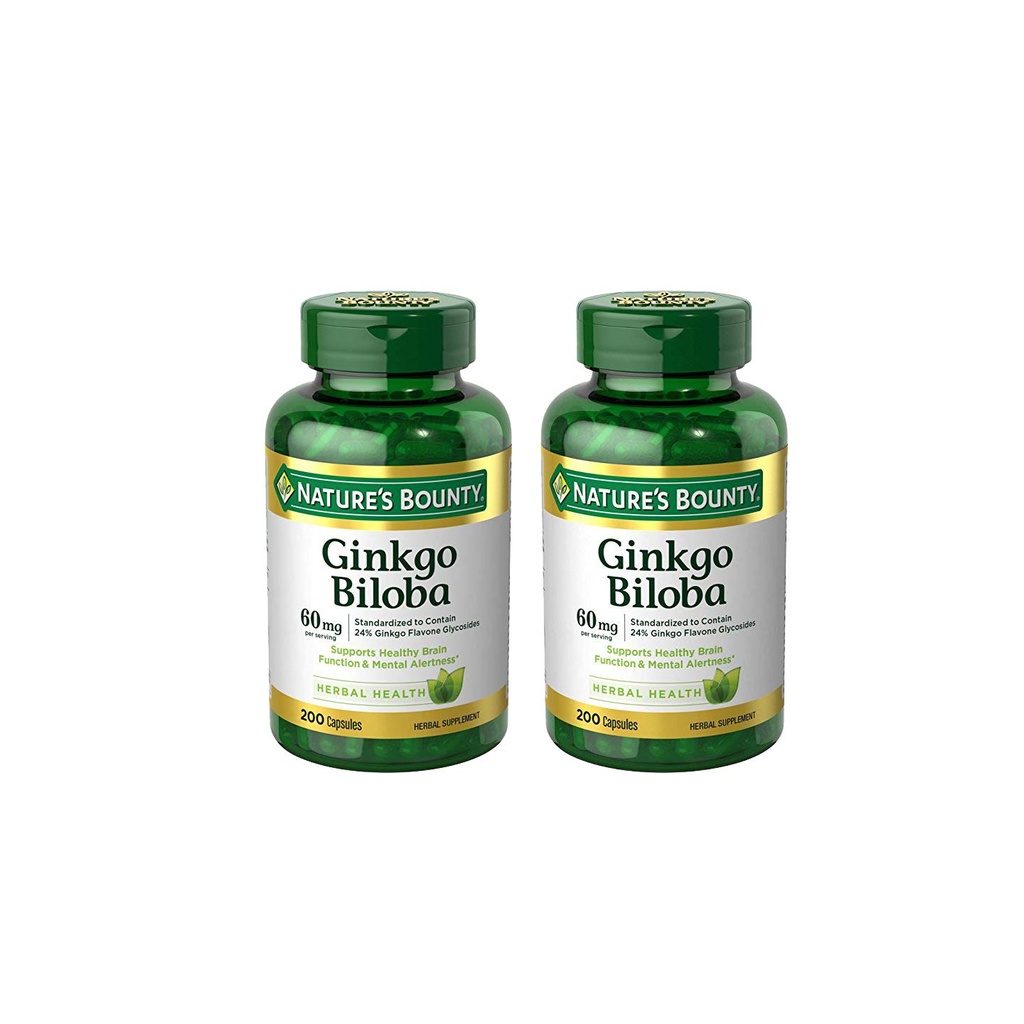 Nature 's Bounty Ginkgo Biloba 60mg Capsules, 200 Count (Paket 2)
