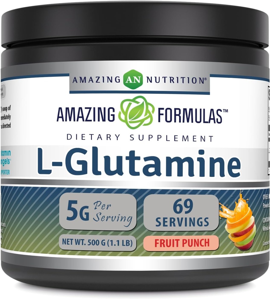 Amazing Formula L- Glutamine Powder = 124; Amino Acid Suplement; Non-GMO 124; Gluten Free Alag4; Made in USA (Fruit Punch 124; 1 Lb)