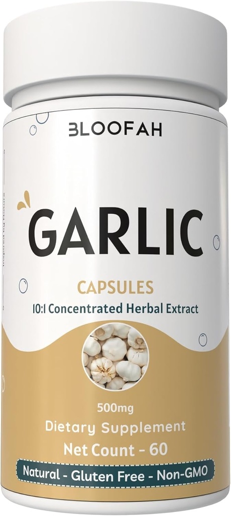 Capsules Bawang 500mg 124; konsentrasi 10: 1 Extract Powder 12.4; Allium sativum Herbal Suplemen 124; Natural, Non-GMO, Gluten- Free, Tidak Ada Addensi Articial (60 Cacah 1)