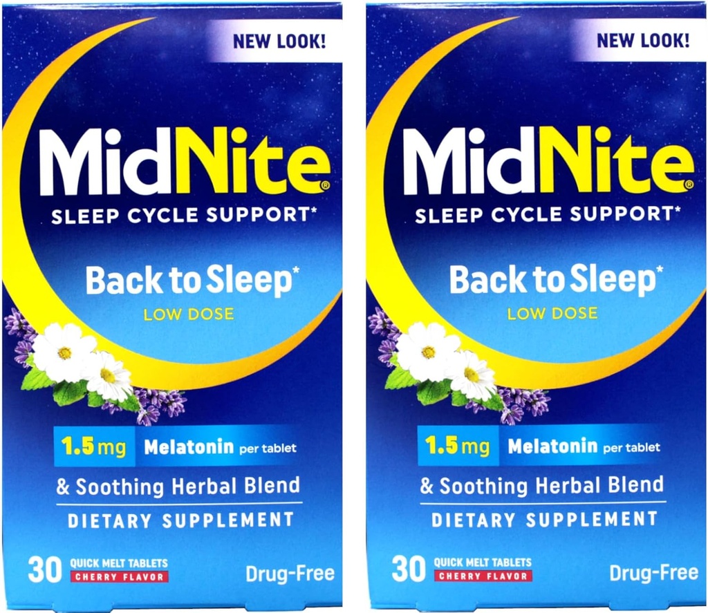Midnite Sleep Aid for Occational Sleepless, 30 Chewable Cherry Tablets (Value Pack of 2)