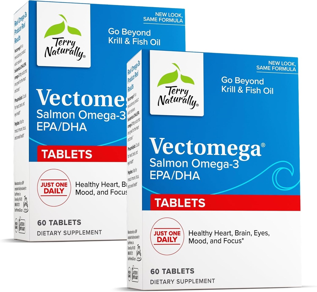 Terry Alamiah Vectomega - Tambahan dengan EPA & DHA - Omega-3 Tablet untuk Dukungan Kesehatan Otak & Hati - Suplemen Nutrisi dengan Acids & Peptides - 60 Tablet (Paket 2)