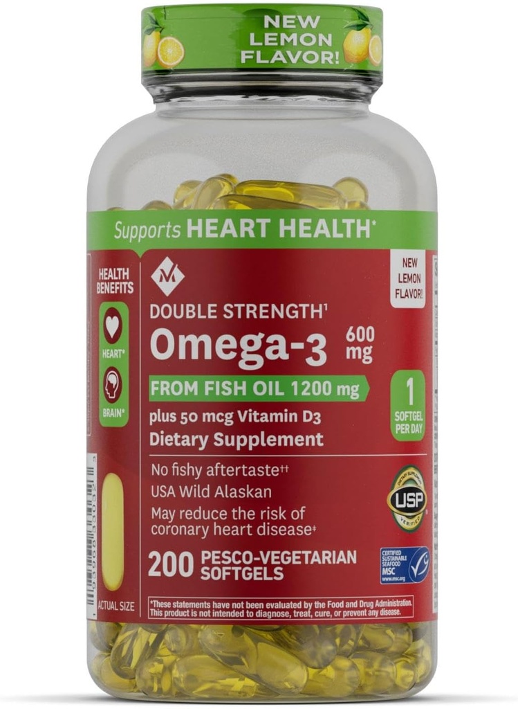 Tanda Anggota 600mg Omega- 3 dari Minyak Ikan dengan 50 mcg Vitamin D3 (200 Count)
