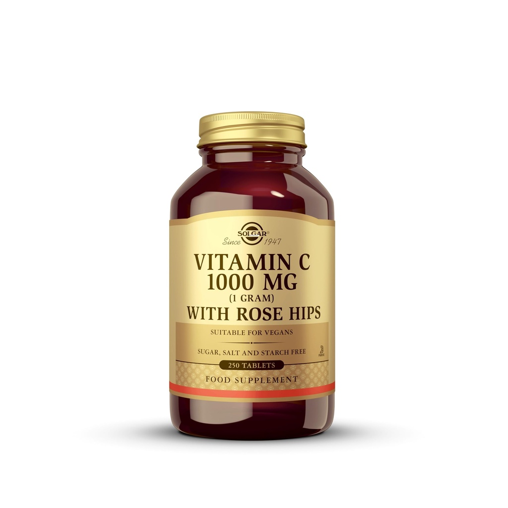 Solgar Vitamin C 1000 mg dengan Rose Hips, 250 Tablet - Antioksidant & Imune Dukungan - Overall Health - Mendukung Kesehatan Skin & Joints - Non-GMO, Vegan dan Kosher - 250 Servings