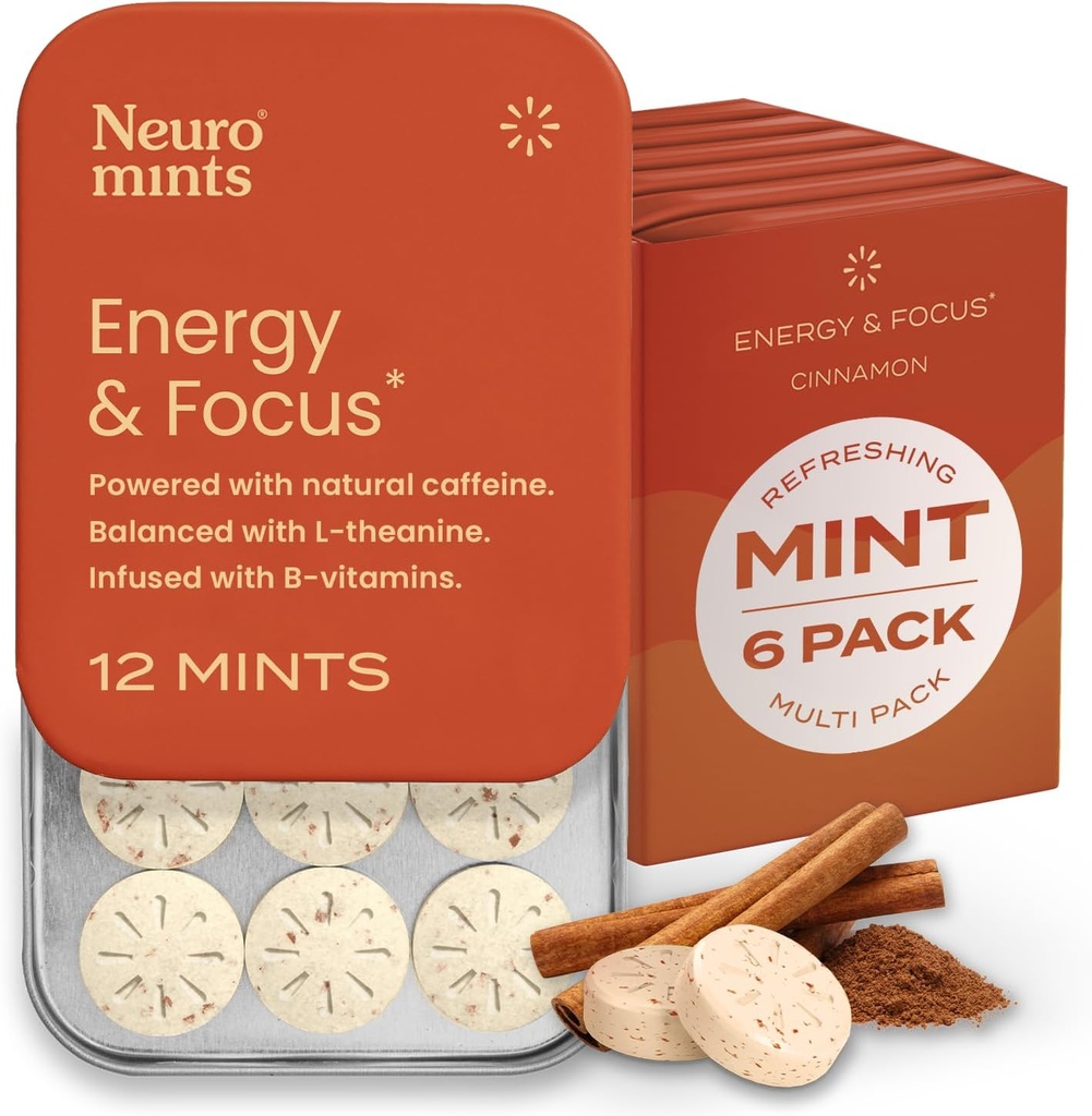 Mint NeuroGum Energy Caffeine (72 Potongan) - Gula Bebas dengan L-theanine + Natural Caffein B12 & B6 - Nootropic Energy & Focus Suplemen Perempuan & Pria