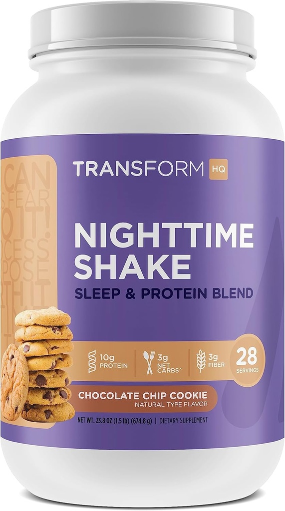 TransformHQ malam hari Shake, Sleep + Protein Blend, 28 Hamba, Chocolate Chip Cookie Flavor