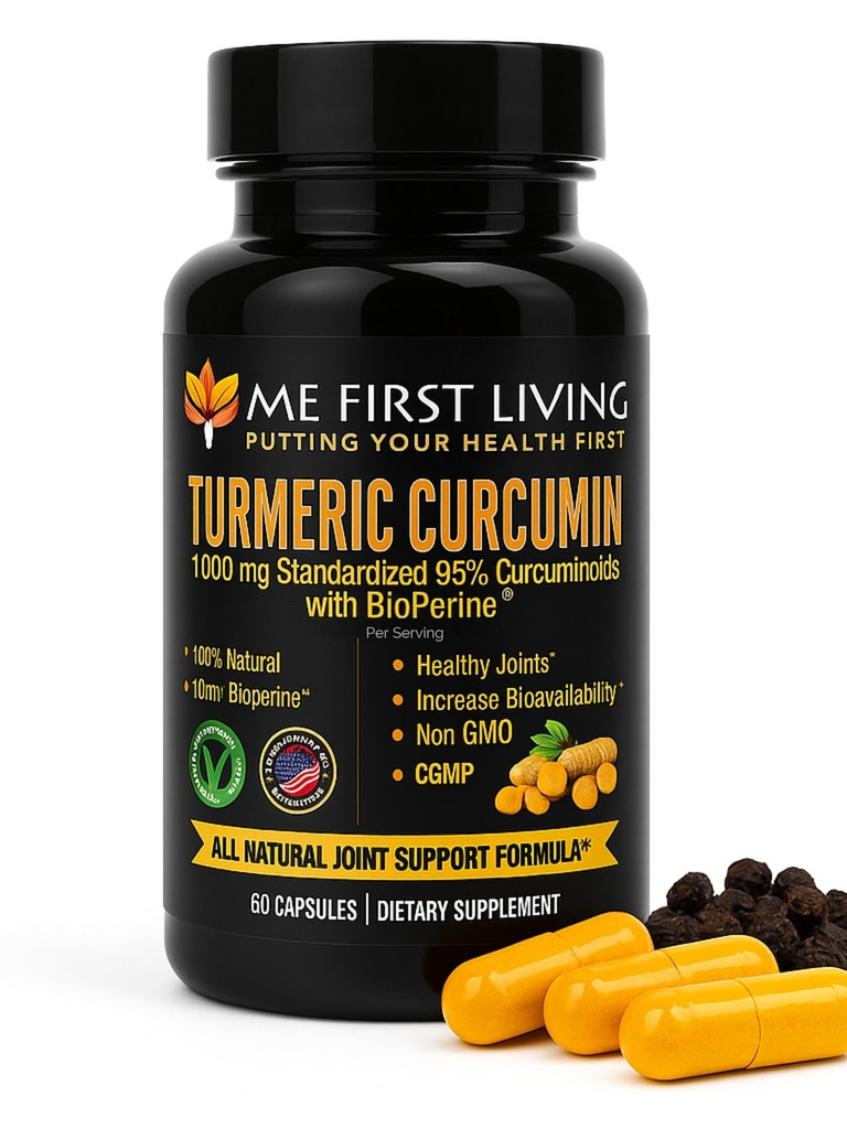 Me First Living Turmeric Curcumin 1000 mg 95% Curcuminoid, Bioperine 10 mg, 19x More Powerthan Lainnya, Increated Absorpsi, Non-GMO, Organik Turmeric, Vegan, Gluten Free, 60 Capsules