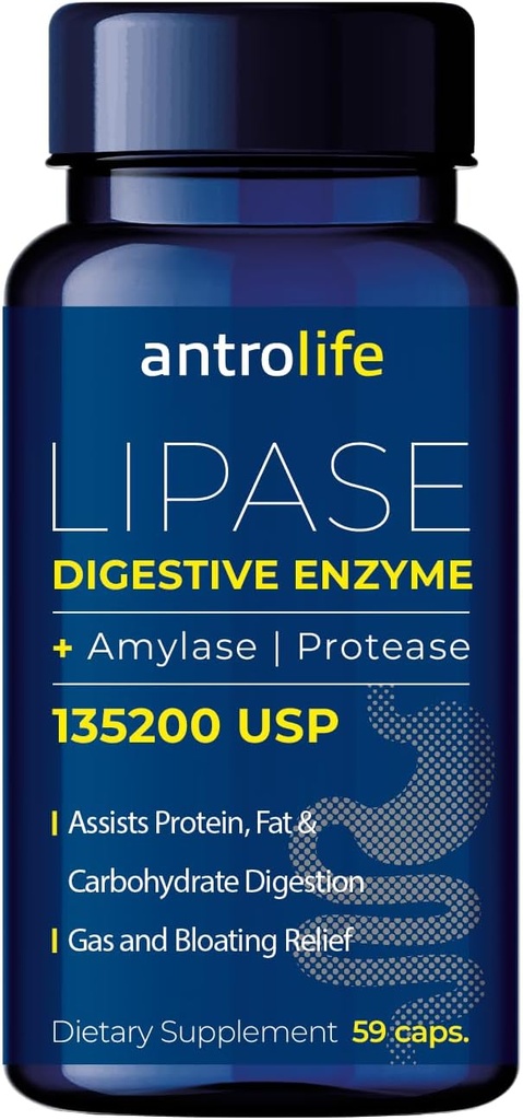 ANTROLIFE Digetical Health Suplement - Enzymes with Lipase Nuttrationals Suplemen & Amylase for Digetical Comfort - Dietary Supplemen - 59 Kapsul
