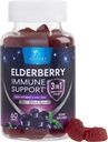 Elderberry Mimic dengan Vitamin C, D3, dan Zinc - Imune Dummy for Kids & Adults, Black Elderberry Extract Gummy Immune Health Suppplemen, Black Elder Vitamin - 60 Gummies