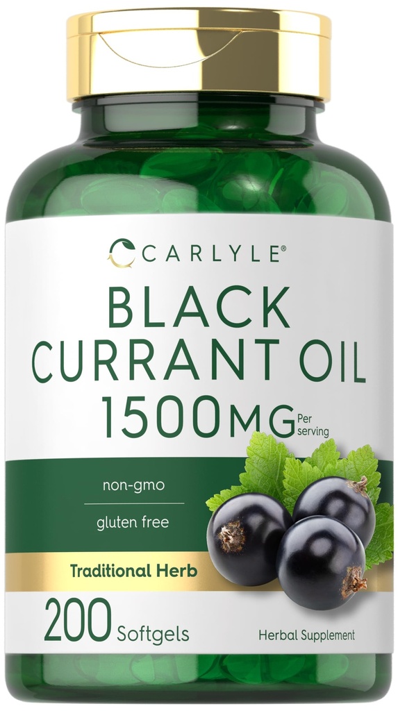 Carlyle Black Currant Oil Softgeels 124; 1500mg 124; 200 Count 124; Non- GMO dan Gluten Free Formula 126; Minyak Benih Currant Hitam