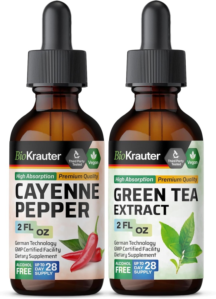 BIO KRAUTER Cayenne Ticture 2 Fl Oz. & Green Tea Tincture 2 Fl.