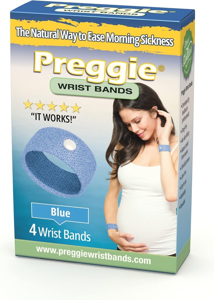 Three Lollies Preggie Anti- Nausea Wristband - Morning Sickness Relief -- Side Effect Free - 2 Count (4 Wristroband) - Blue