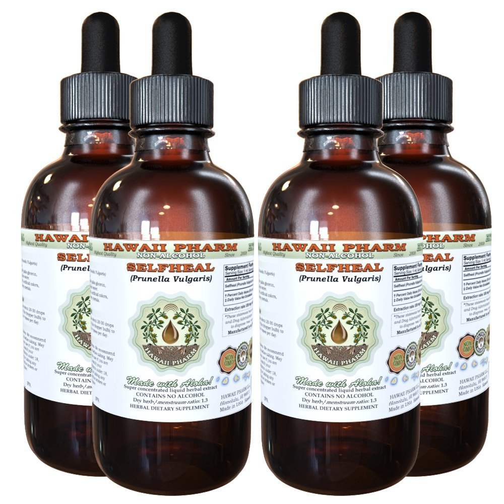 Selfheal Alcohol- Free Liquid Extract, Organic Selfheal (Prunella Vulgaris) Dry Herb Glycerite Natural Herbal Suplemen, Hawaii Pharm, USA 4x4 F.oz
