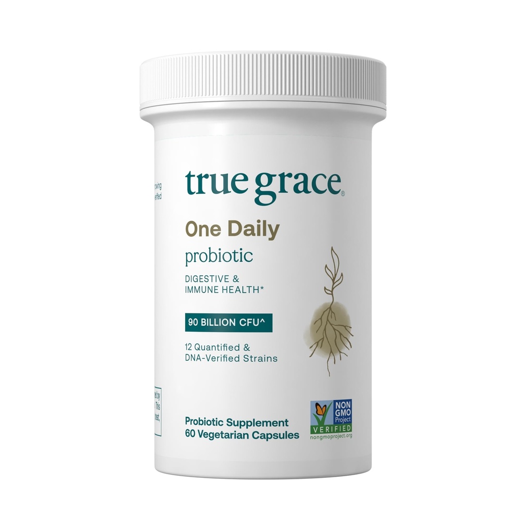 True Grace One Daily Probiotic - 60 Vegetarian Capsules - 90 Milyar CFU - Gut, Digetical & Imune Health Support Blend with Prebiotic Fiber - Gluten & Soy Free - 60 Servings