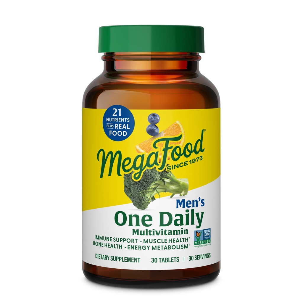 MegaFood One Daily Mens Multivitamin - Multivitamin untuk Pria - Vitamin C, Vitamin D3 & Vitamin B12 - Muscle, Energy Metabolisme & Imune Dukungan - Vegetarian, Gluten Free - 30 Tablet, 30 Servis