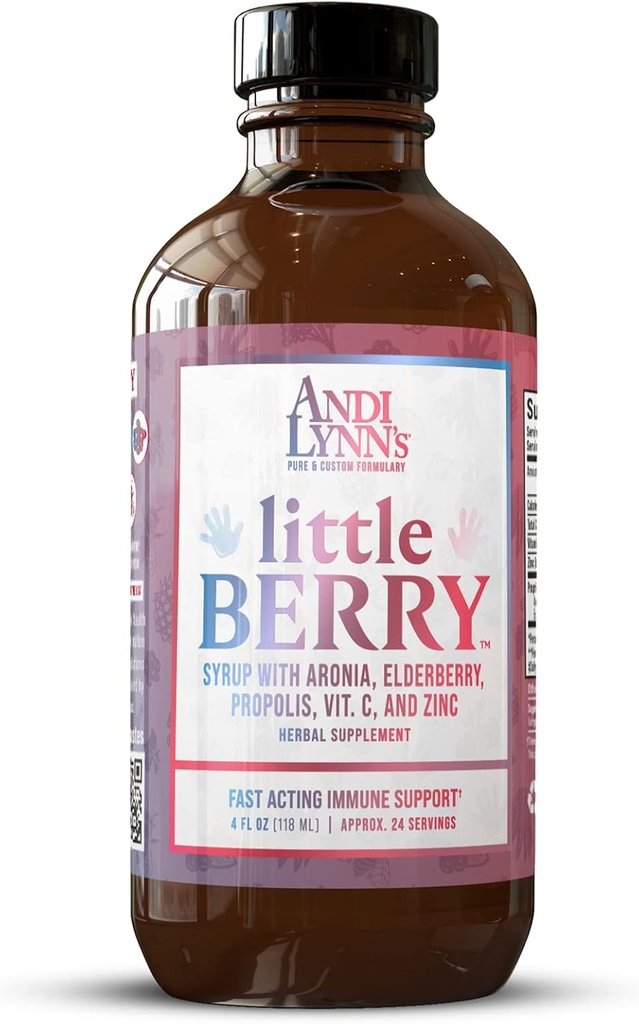 Andi Lynn LittleBerry, Elderberry Syrup untuk Anak-anak - Organik Vitamin C & Zinc, Herbal Suplemen - Fist- Akting Imune Dukungan, 4oz - Murni Elderberry Syrup untuk Wellness Anak