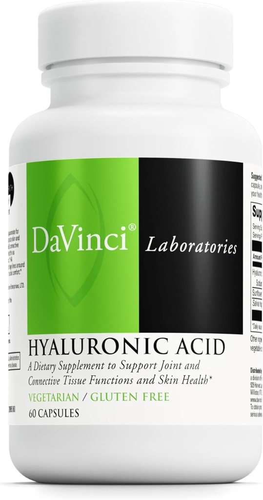 DaVinci Labs Hyaluronic Acid - Suplemen Dieter untuk Mendukung Bersama, Kartilasel dan Skin Kesehatan * - Dengan Acid Hyaluronic, Sunflower Leethin dan Salvia Hispanica Powder - Gluten- Free - 60 Vegetarian Caps