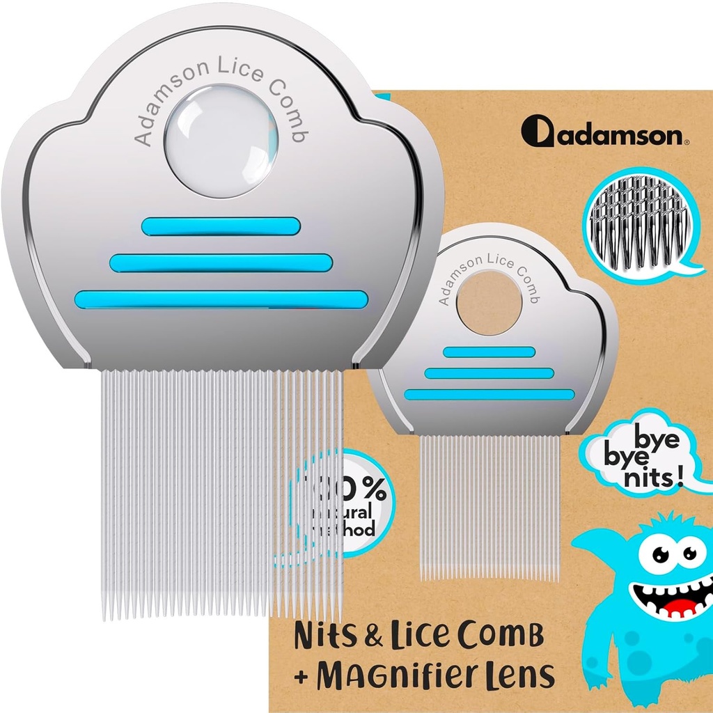 Adamson Lice Comb - Stainless Steel Lice Comb for Kids - Effective Nit - Lice Combs for Thick Hair - Dulable and Easy - Peine para Piojos y Lienders para Niñas