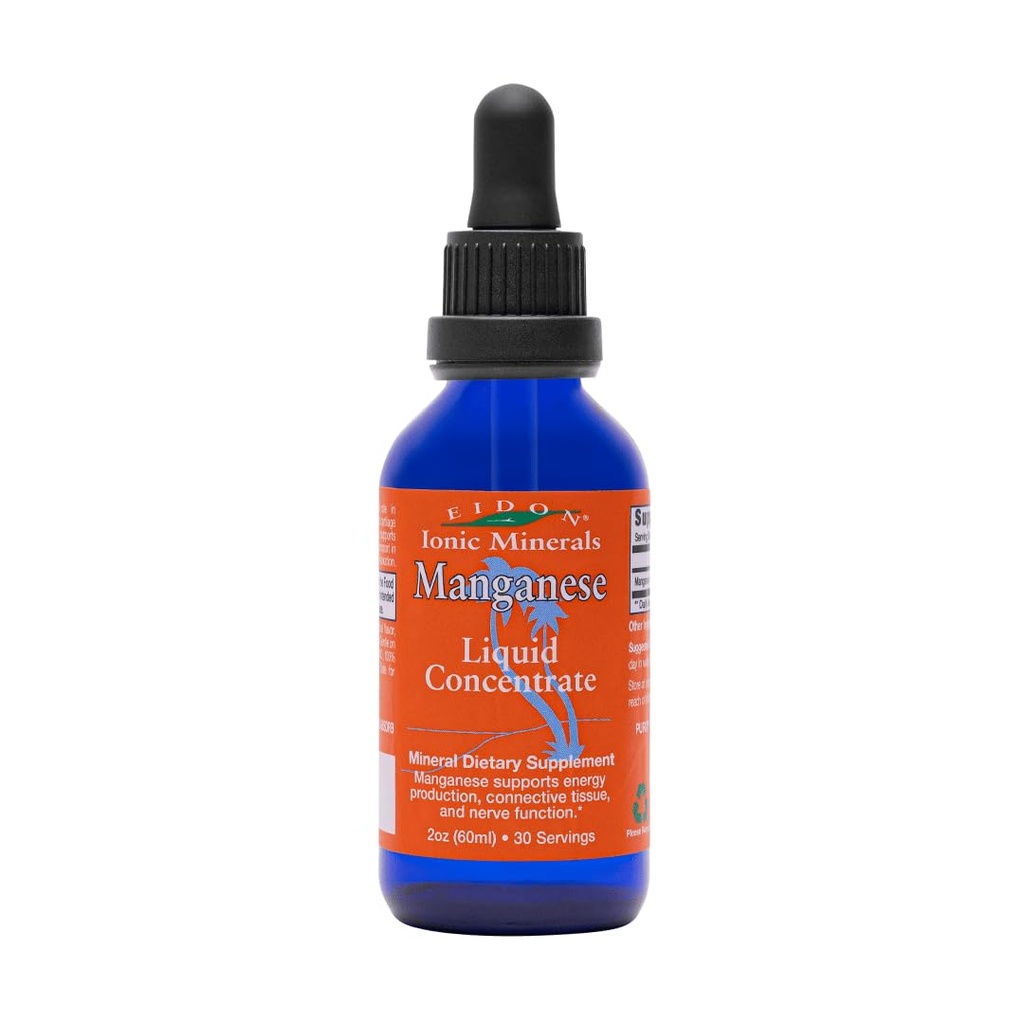 Eidon Ionic Mineral Liquid Manganese - Manganese Chloride Drops, Mineral Drops for Water, Supports Bone and Cartilage Health, Energy and Power, Proper Digetical Tract Fungsi, 2 oz
