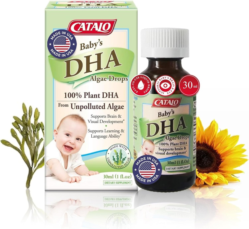 Alga DHA CATALO Baby Drops - Plant - Based Omega- 3 Suplemen untuk Infants - No Fish Oil, No Artificial Addition -