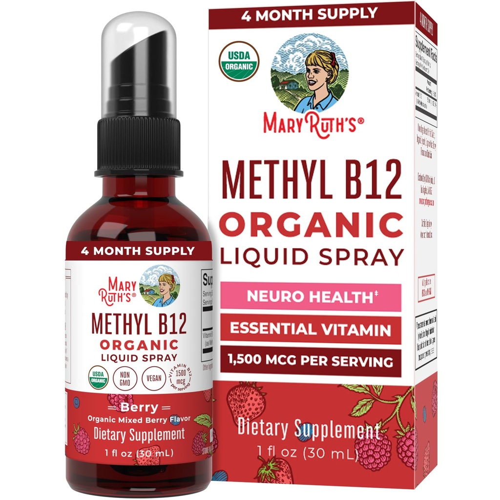 MaryRuth Organics Vitamin B12 Limid Spray 124; Vegan, Non- GMO, Gluten- Free Glut- Free 124; USDA Organic Supplemen Attration & Gugup & Nervous 124; B12 Vitamin for Women & Men 124; 1.500 mcg 1241 Fl Oz