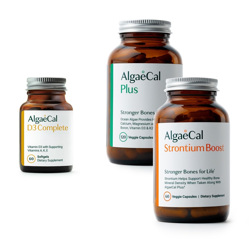 ALGAECAL Bone Health Bundle - D3 Lengkap (1000 IU) + K2, Vitamin E, Vitamin A & Plant - Based Calcium Clitically Didukung untuk Meningkatkan Density Bone