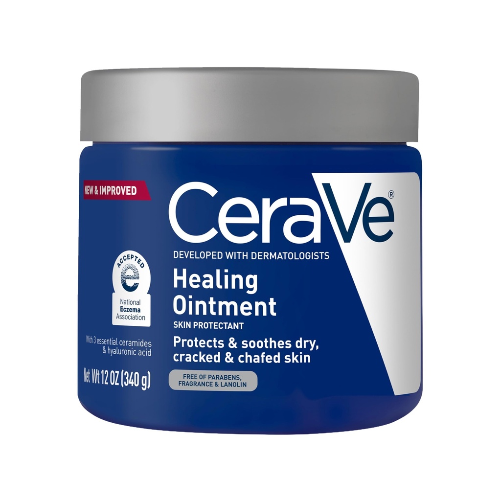 CeraVe Healing Ouring, Hydrating Skin Protectant With Petrolatum, Hyaluronic Acid & Ceramides, Face & Body Skin Barrier Repair for Cracked, Chafed, Dry Skin, Fragrance Free & Lanolin Free, 12 Oz