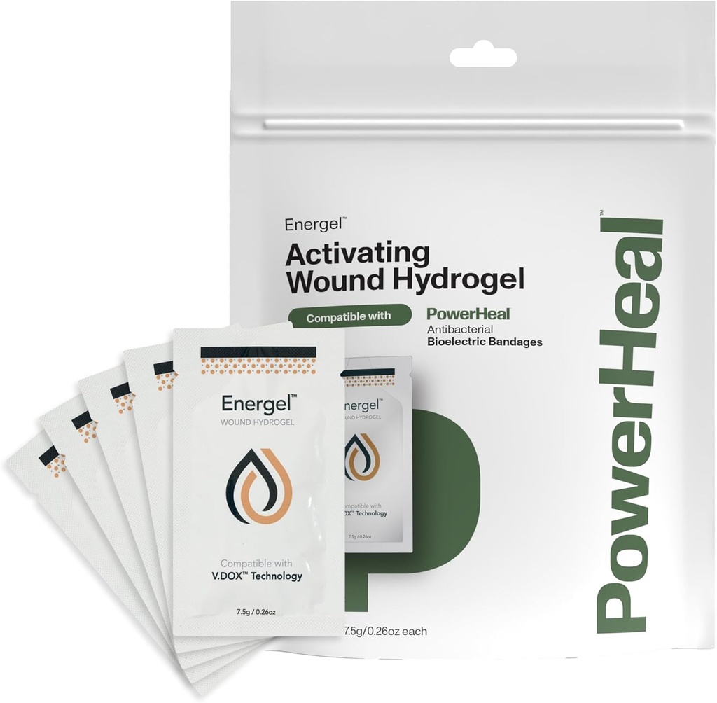 PowerHeal Energel Hydrogel - Weund Gel to Cover Your Wound and Help Keeper & Provide Moilets for Cuts, Abrasions, Blasters, Burns, Scrapes, Surgical Incisions, Ulcers & More - 5- Pack, 0.26 Oz