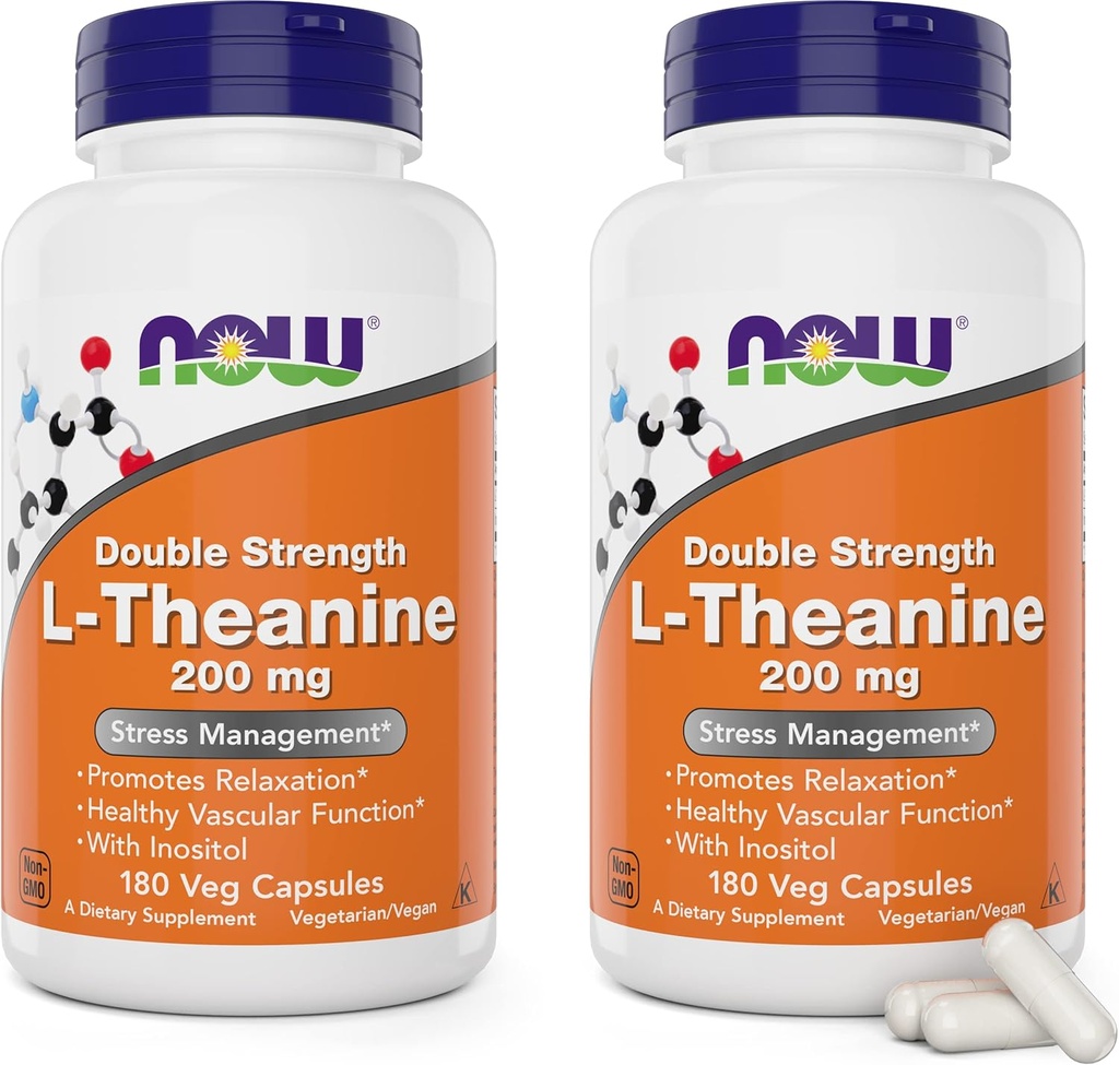 Sekarang Foods L-Theanine, Kekuatan Ganda 200 mg Per Cap - 180 Veg Capsules (360 Total caps)
