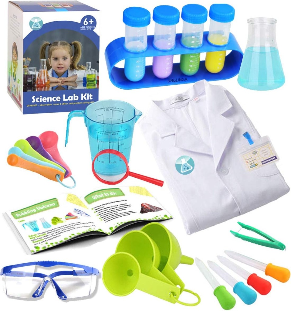 UNGLINGA Kids Science Experiment Kit with Lab Coat Scientist Costume Dress Up and Role Play Toys Gift for Boys Girls Kid Kid Children Christmas Party