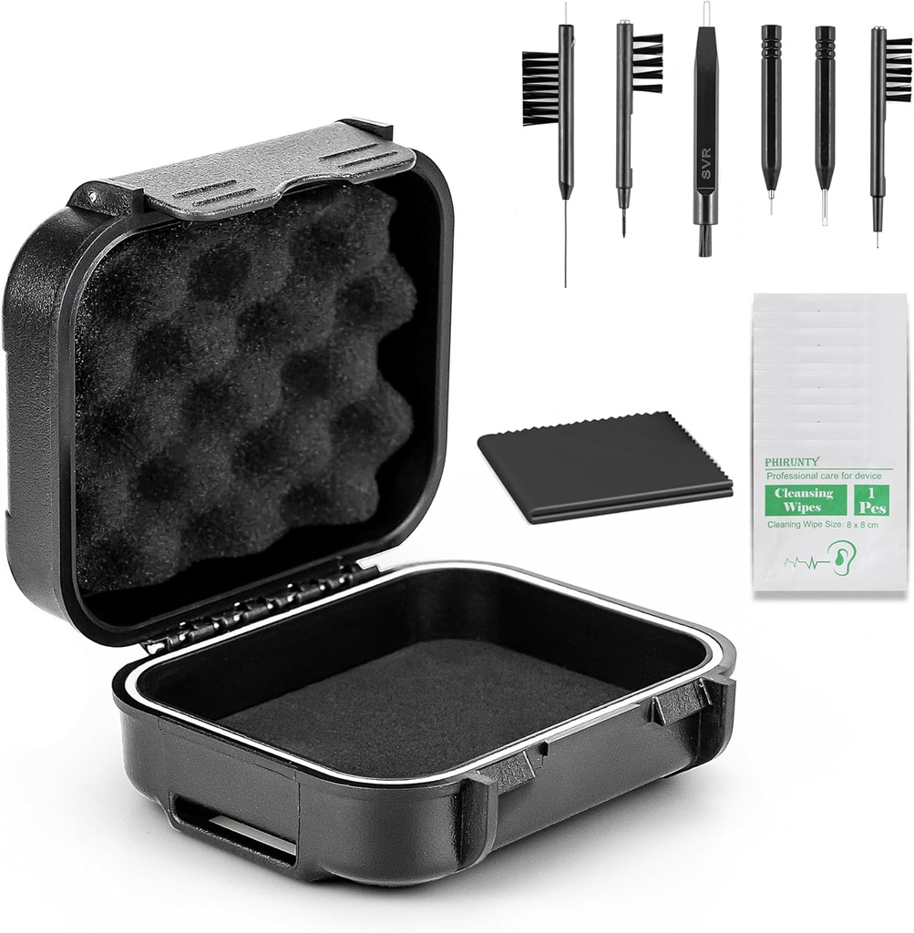 18 Pieces Set High Seal Waterproof Hearing Aid Case dengan Extratable Sponge, Drop-Proof, Shock-Providence and Crush Penyimpanan Box, Hearing Aids Accesories with Cleaning Kits Cleaning Tool