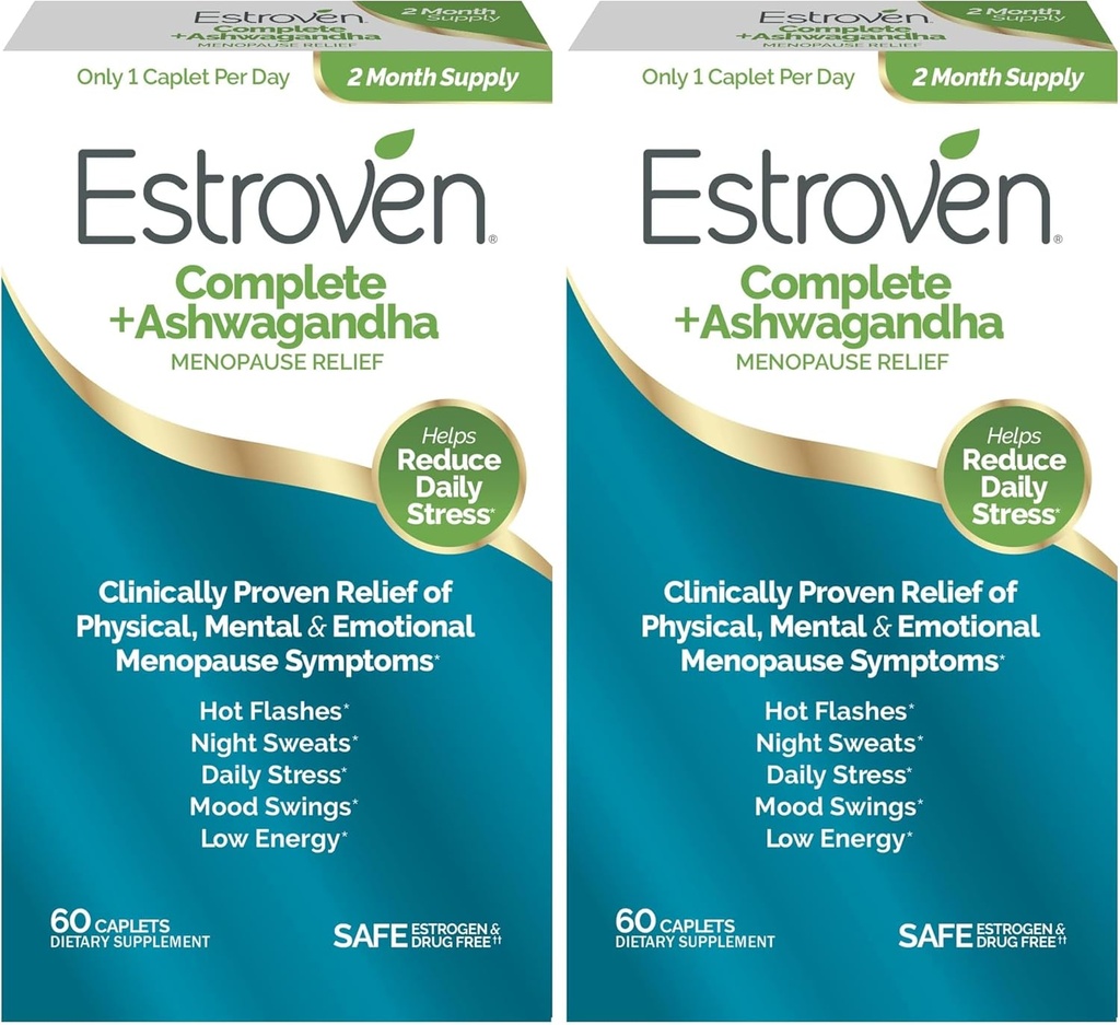 Estroven Complete + Ashwagandha Multi- Symptom Menopause Suplement for Women - Clinically Proven Ingregents Provide Menopause Relief & Night Sweats + Hot Flash Relief * - 4 Month Supply (Paket 2)