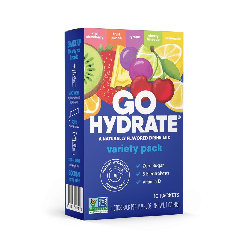 Paket Hidrate Gohydrate Instant Hidration Pawder - Paket Sodium Rendah Elektrolite Minum Mix - Dukungan Hidration Alam, Gula Free Electrolite Flavored Minum dengan Vitamin D, 10 Packs, Campuran