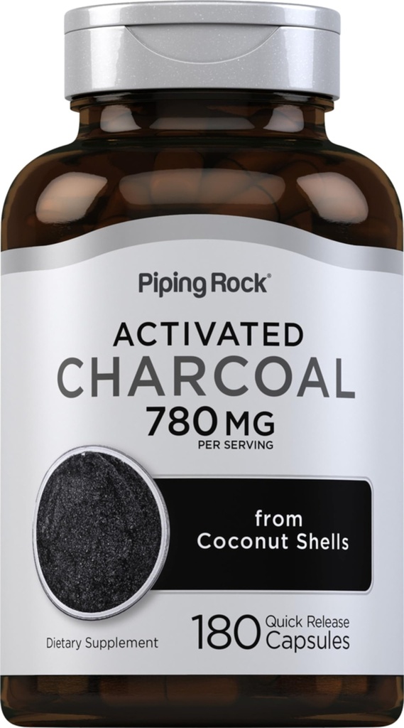 Piping Rock Aktivated Charcoal Pill = 124; 780 mg = 124; 180 Capsules = 124; dari Coconut Shells 124; Non-GMO, Gluten Free Supplemen