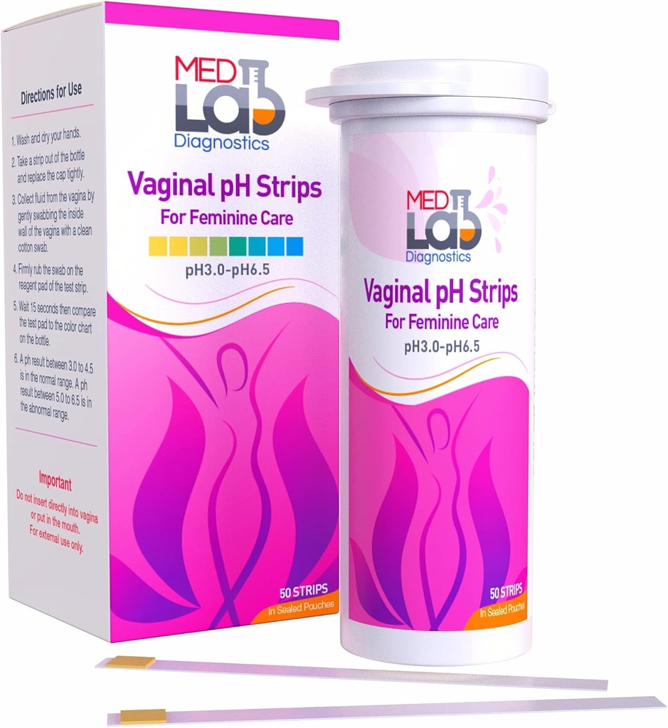 Vaginal ph Test Strips for Women (50 cnt). BV Basterblood Vaginosis dan Yeast Infecting Strips. Feminin pH Test for Vaginal Health, Acidity, and Alkalinity. Strips in Sealed Pouches