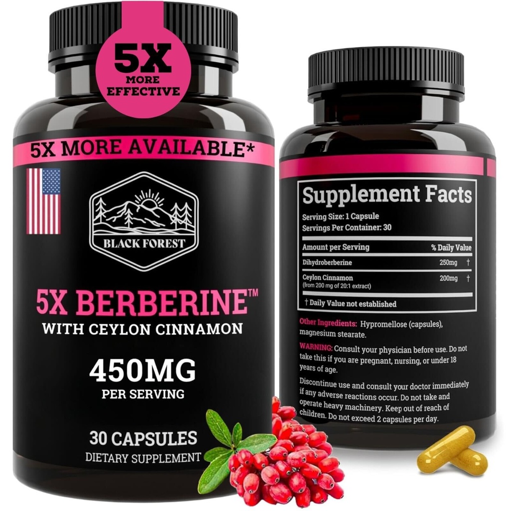 Black Forest 5X Berberine a Dihydroberberine Supplement (Super Berberine Now 5X More Efektif Than Regular Berberine HCL) Best Dihydroberberline dengan Cinnamon Ceylon - Mirip dengan Berberine Phytoome