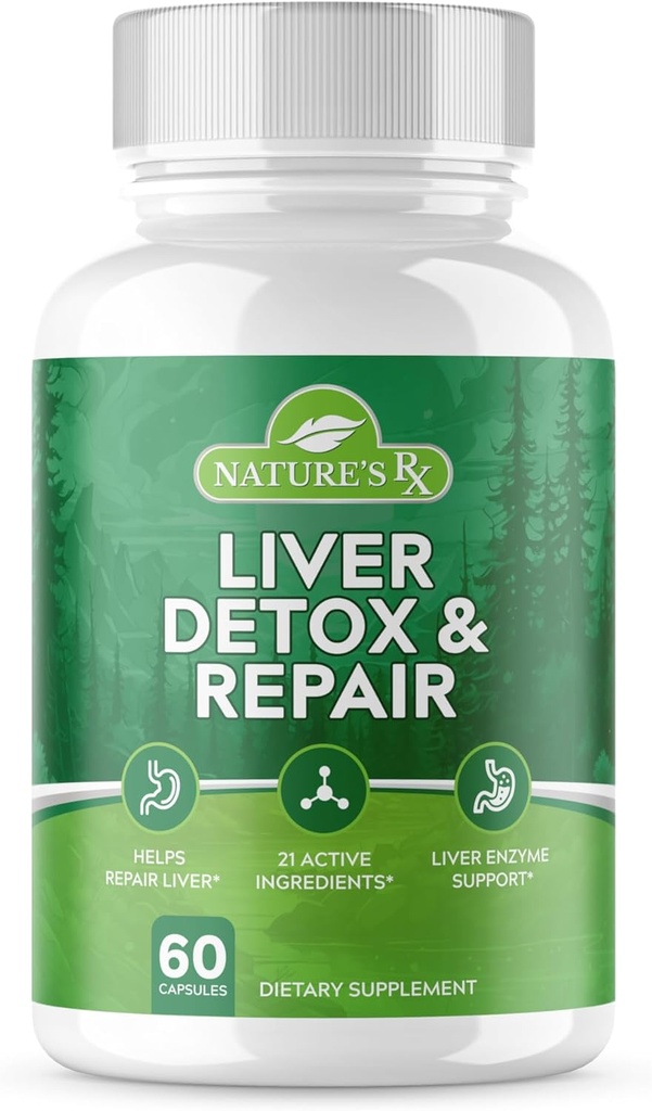 Nature 's RX 124; # 1 RATED Premium Liver Cleanse & Detox 124; 14; Optimalkan Fungsi Liver, Repair Enzymes 126; Ultra Dosed Formula w / 21 Detox Degredice 124; 3rd Party Tested + USA Made - 60 Capsules