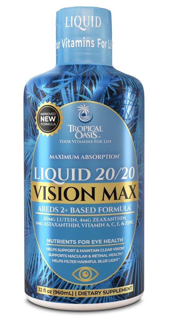 Liquid 20 / 20 Vision - Eye Vitamin Formula w / 20mg Lutein, 4mg Oraxanthin, 4mg Astaxanthin for Vision Duption -Max Absorption - Great Taste & No Pills to Swallow - 32 Serv, 32oz