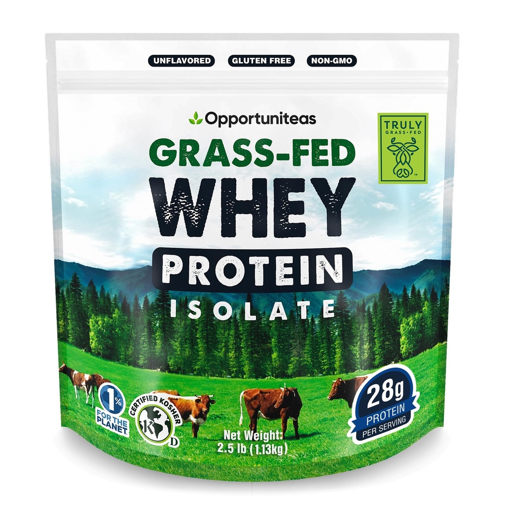 Opportuniteas Grass Fed Whey Isolate Protein Powder - Unflagranted 28g Protein powder Without Artificial Sweeteners, Hormone- Free Cows, Non GMO - 2.5lb