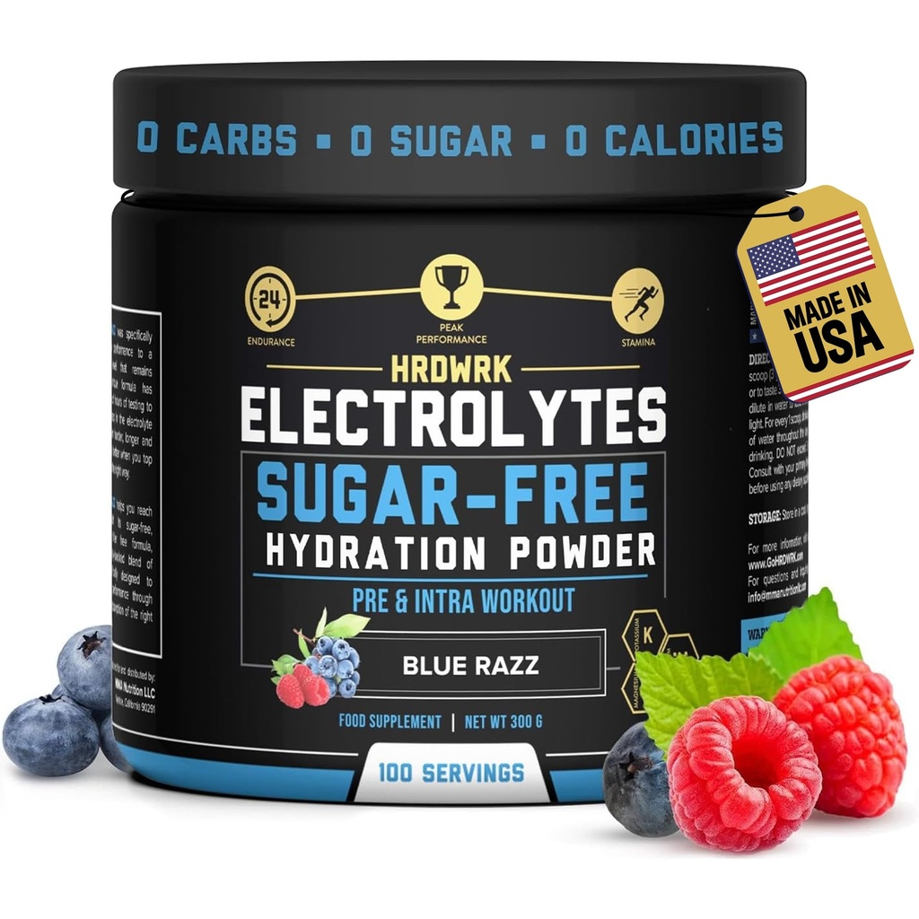 HRDWRK Electrolytes Powder dengan Magnesium, Potasium - Gula Free Electrolite Bodurance Endurance dan Mengurangi Fatigue dengan Supplemen Elektrolytes - Hydration Maksimal - Keto Friendly