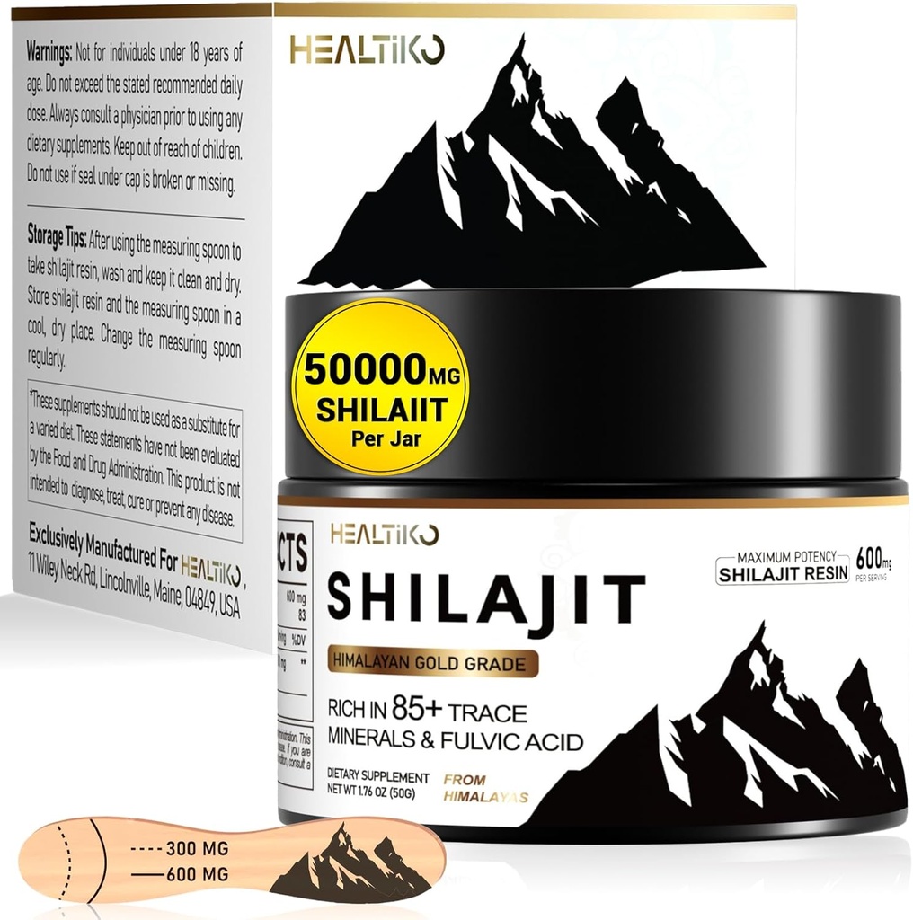 Shilajit Resin, Himalaya Shilajit Organik - 600mg Potency Gold Grade, Shilajit for Men & Women with 85 + Trace Minect & Fulvic Acid, for Energy, Immunity & Power, 83 Serving (50g)