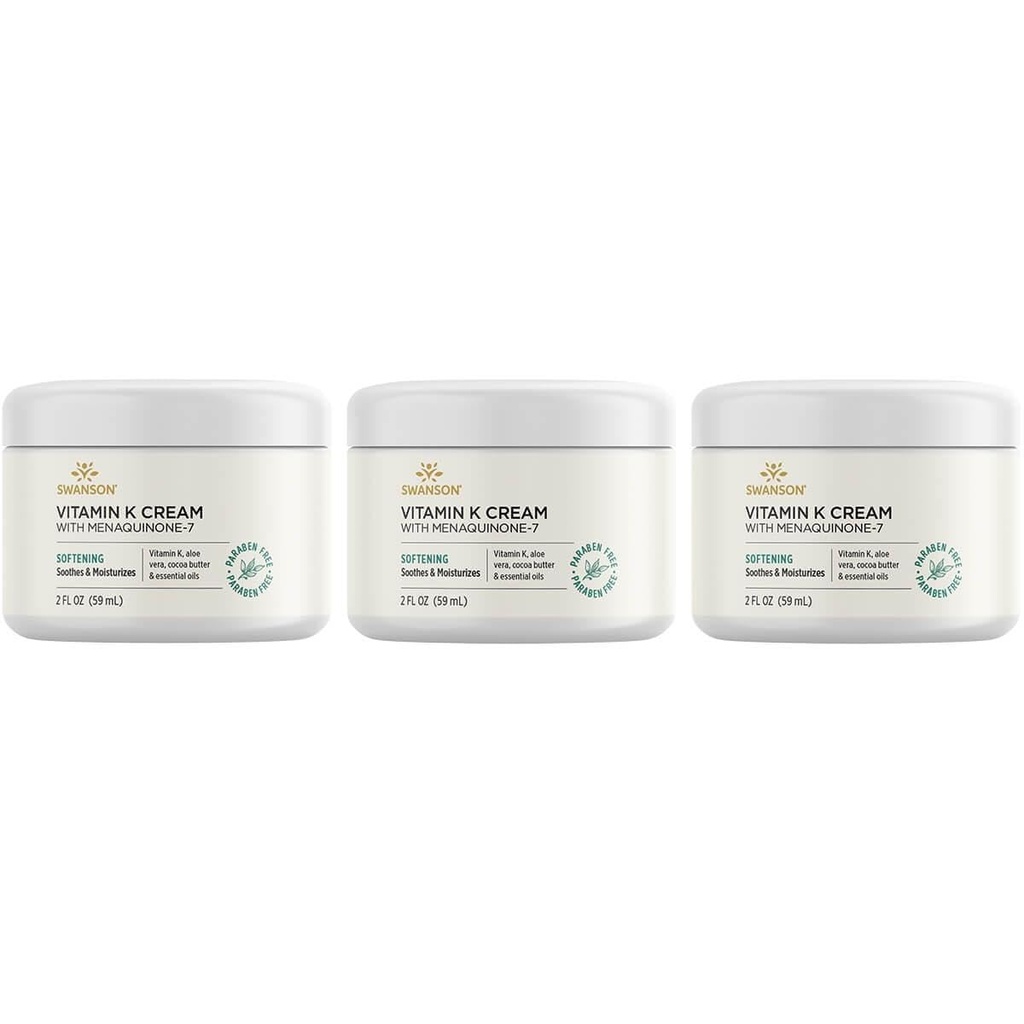 Swanson Vitamin K Cream dengan Menaquinone- 7 - Eye Cream to Help Minimalkan Penampilan Lingkaran Gelap di bawah Mata - Topical Cream untuk membantu Nfeather dan Brighten the Skin - (2 Fl Oz) (3 Pack)