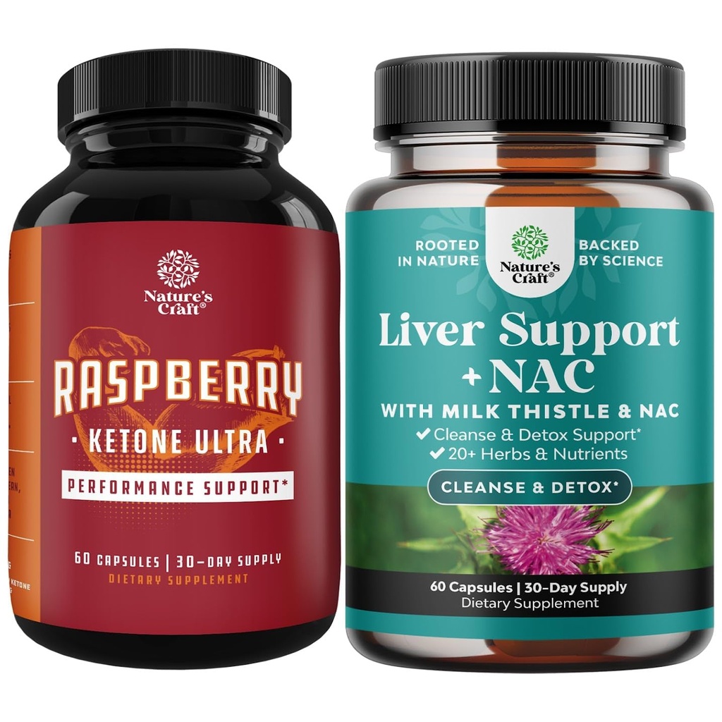Bundle of Blend of Raspberry Ketones, Green Tea Extract and African Mango Ingreents to Speed Up Wheight Los, Suppress Appetite & Burn Fat and Liver Suppport Suplemen NAC - Herbal Liver