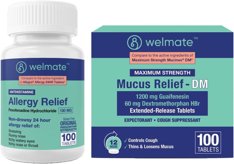 Fexofenadine HCI 180mg Nt-Drowsy Antihistamin (100 Ct) + Mucus Relief DM 1200mg Guaimenesin & 60mg DXM